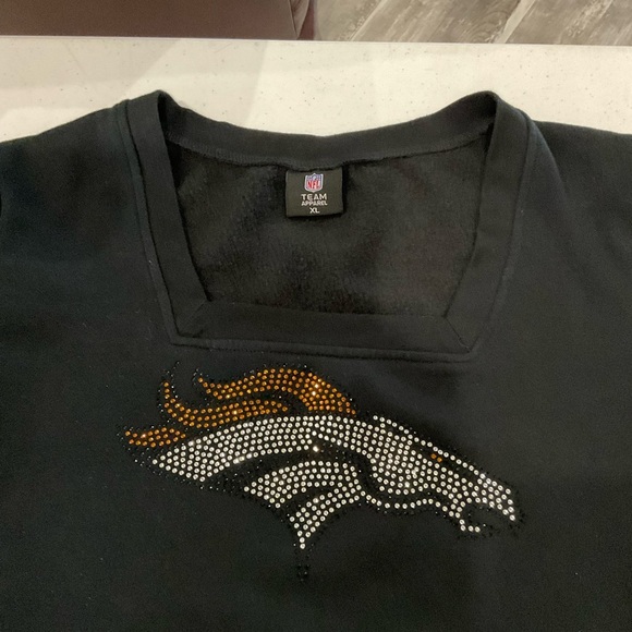 Vintage NFL Denver Broncos Sweatshirt Square Neckline Blingy Black Women's XL - Picture 10 of 11